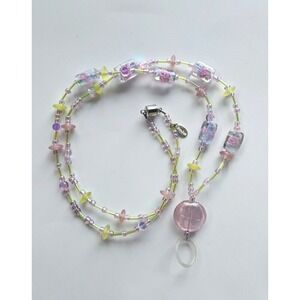 BooJee Pink & Yellow Glass Floral Magnetic Clasp Fairy Whimsy Lanyard